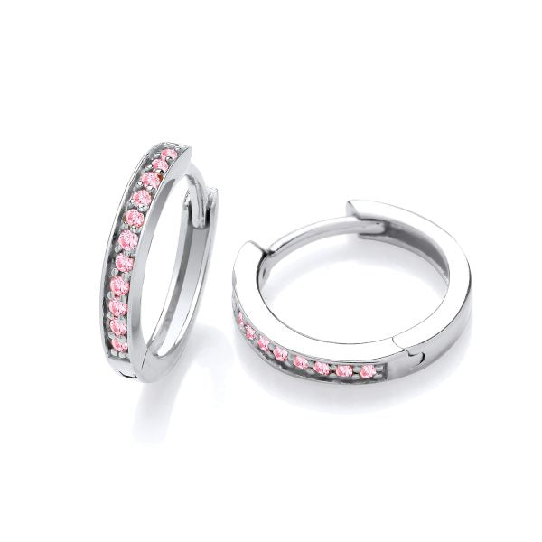 STERLING SILVER RHODIUM PLATED PINK CZ HUGGIE EARRINGS