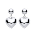STERLING SILVER PUFFY HEART DROP DANGLE EARRINGS