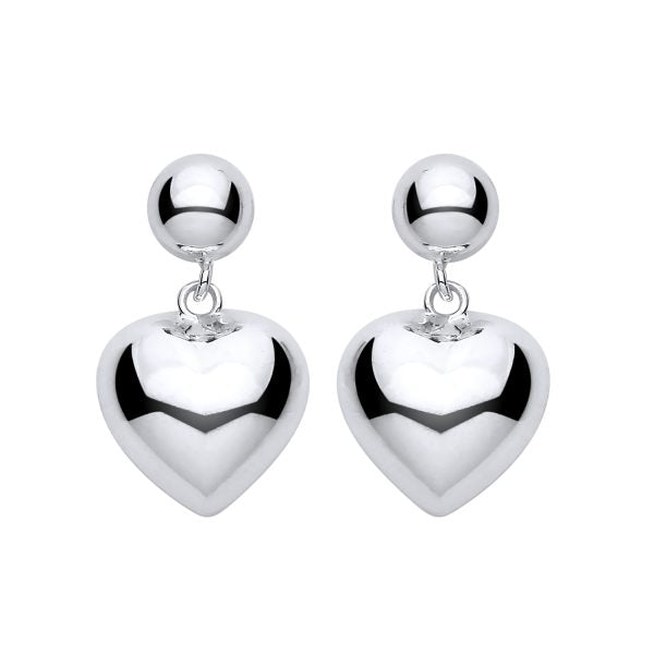 STERLING SILVER PUFFY HEART DROP DANGLE EARRINGS