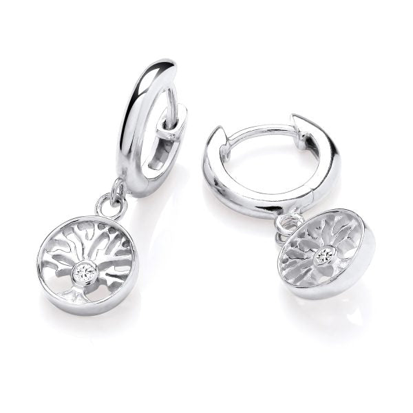 STERLING SILVER CZ TREE OF LIFE DROP EARRINGS