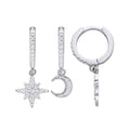 STERLING SILVER CZ MOON & STAR DROP DANGLE EARRINGS