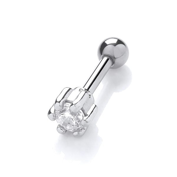 STERLING SILVER RHODIUM PLATED CZ HELIX CARTILAGE STUD EARRING