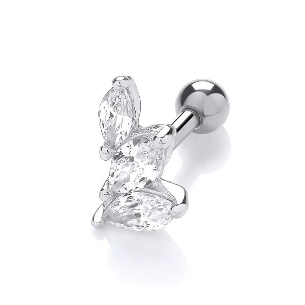 STERLING SILVER RHODIUM PLATED MARQUISE CZ HELIX CARTILAGE STUD EARRING