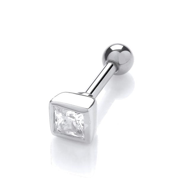 STERLING SILVER RHODIUM PLATED PRINCESS CZ HELIX CARTILAGE STUD EARRING