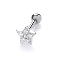 STERLING SILVER RHODIUM PLATED CZ STAR HELIX CARTILAGE STUD EARRING