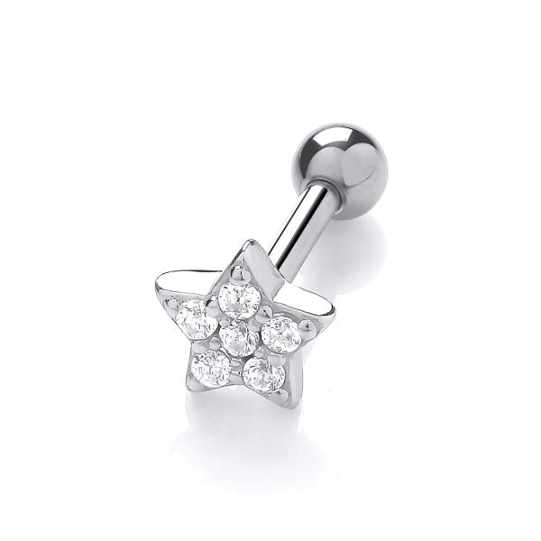STERLING SILVER RHODIUM PLATED CZ STAR HELIX CARTILAGE STUD EARRING