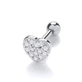 STERLING SILVER RHODIUM PLATED CZ HEART HELIX CARTILAGE STUD EARRING