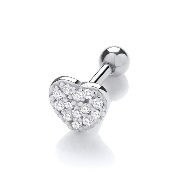 STERLING SILVER RHODIUM PLATED CZ HEART HELIX CARTILAGE STUD EARRING