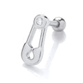STERLING SILVER RHODIUM PLATED CZ SAFETY PIN HELIX CARTILAGE STUD EARRING