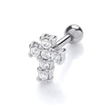 STERLING SILVER RHODIUM PLATED CZ CROSS HELIX CARTILAGE STUD EARRING