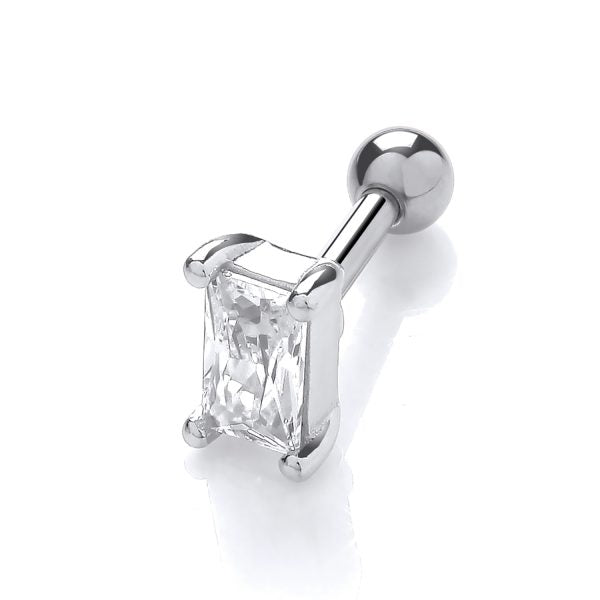 STERLING SILVER RHODIUM PLATED RECTANGLE CZ HELIX CARTILAGE STUD EARRING