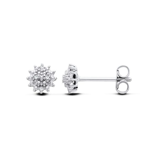 STERLING SILVER NATURAL DIAMOND CLUSTER STUD EARRINGS