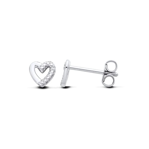 STERLING SILVER NATURAL DIAMOND HEART STUD EARRINGS