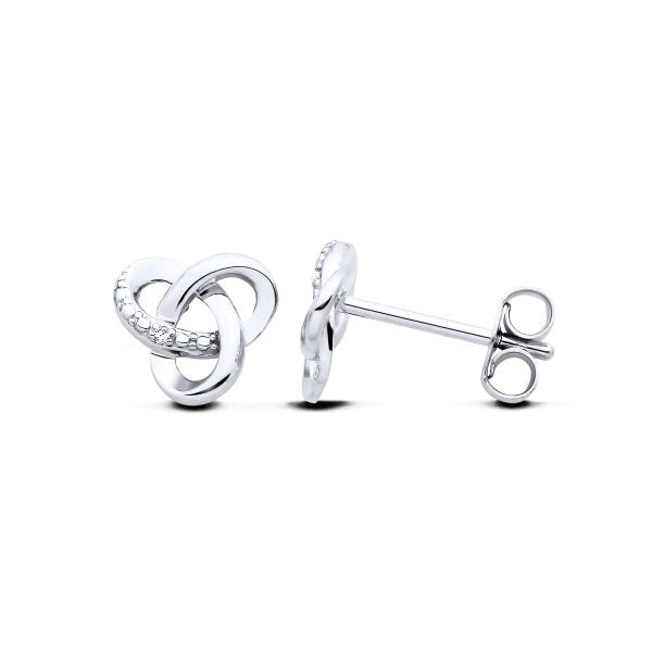 STERLING SILVER NATURAL DIAMOND TREFOIL STUD EARRINGS