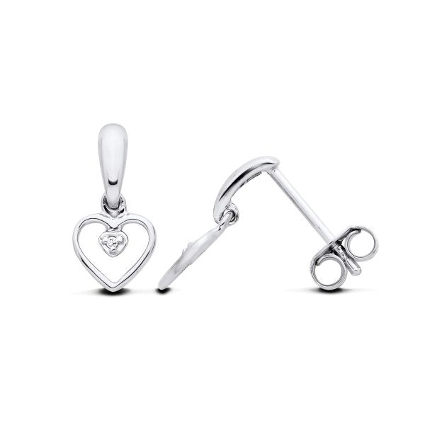 STERLING SILVER NATURAL DIAMOND HEART DROPPER STUD EARRINGS