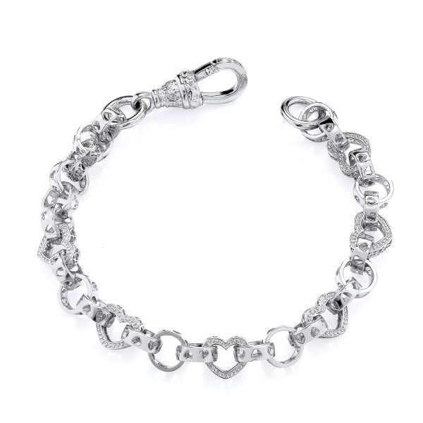 STERLING SILVER HEART BELCHER LADIES BRACELET 7.5 INCH