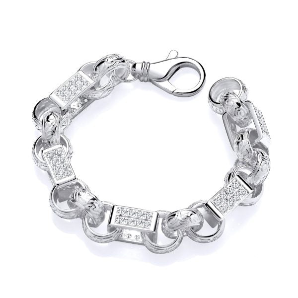 STERLING SILVER CZ CHUNKY BELCHER BRACELET