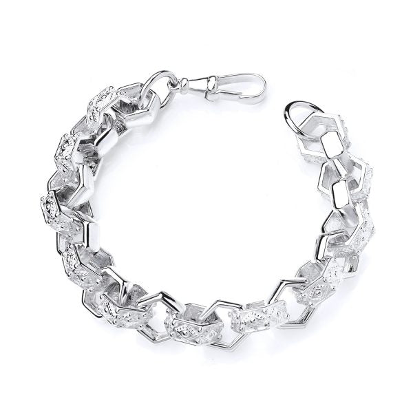 STERLING SILVER GENT’S HEXAGON PATTERNED BELCHER BRACELET