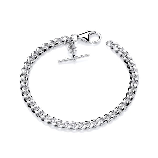 STERLING SILVER LADIES CURB T BAR BRACELET