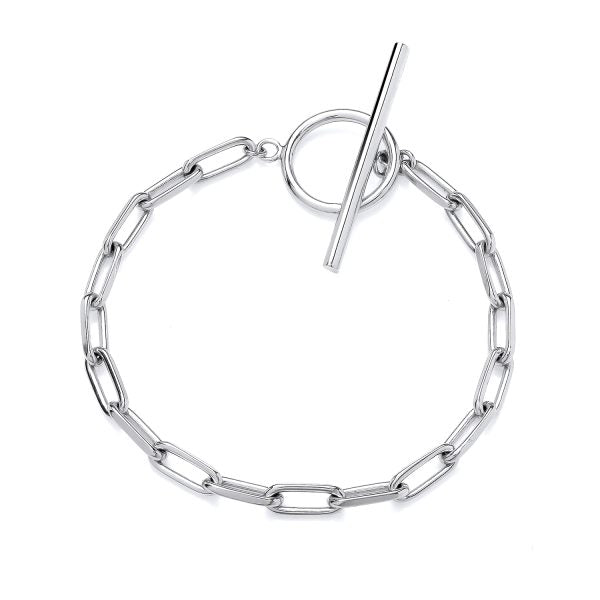 STERLING SILVER PAPERCLIP LADIES T BAR BRACELET