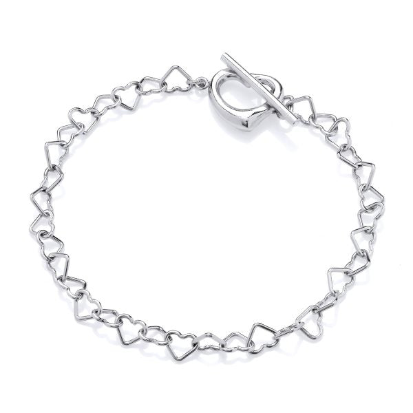 STERLING SILVER HEART T BAR BRACELET