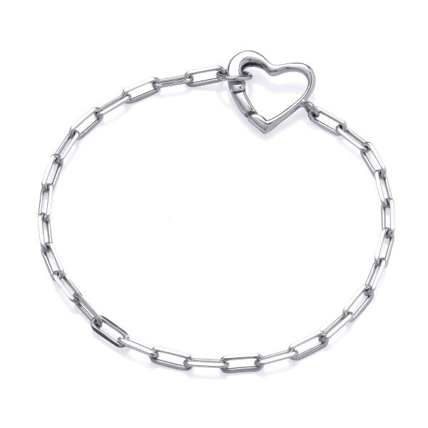 STERLING SILVER LADIES PAPERCLIP BRACELET – HEART CLASP