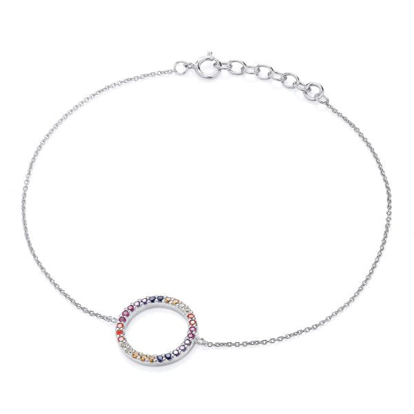 STERLING SILVER RAINBOW CZ CIRCLE BRACELET – 6.75   1.25 INCH