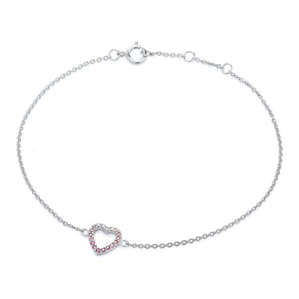 STERLING SILVER PINK CZ HEART BRACELET
