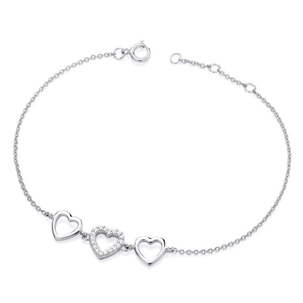STERLING SILVER CZ TRIPLE HEART BRACELET