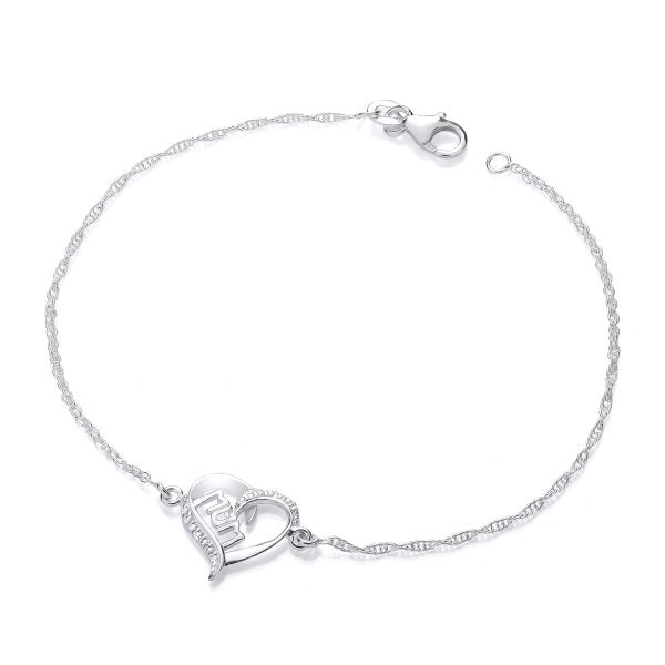 STERLING SILVER CZ MUM HEART BRACELET