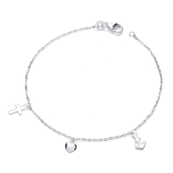 STERLING SILVER HEART CROSS ANCHOR BRACELET