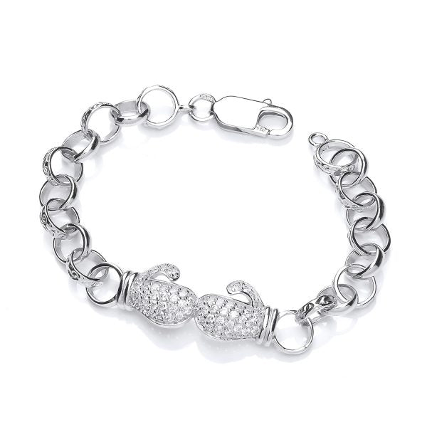 STERLING SILVER CHILDS CZ BOXING GLOVE BRACELET – 6 INCH