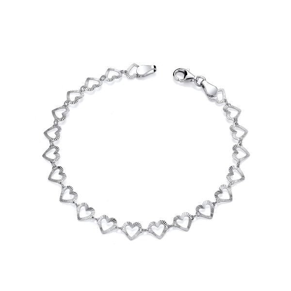 STERLING SILVER DIAMOND CUT HEART LADIES BRACELET