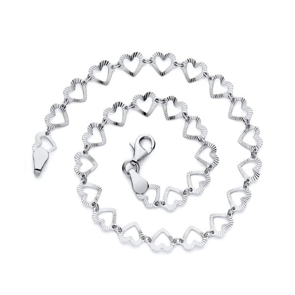 STERLING SILVER DIAMOND CUT HEART ANKLET