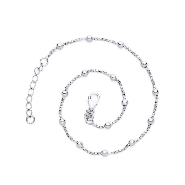 STERLING SILVER BEADED TWISTED BOX ANKLET