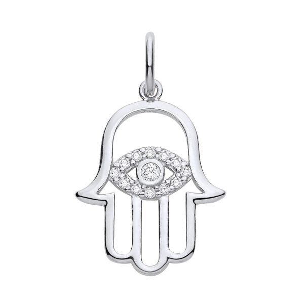 STERLING SILVER CZ HAND OF HAMSA PENDANT