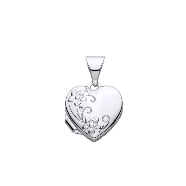 STERLING SILVER FLORAL SMALL HEART LOCKET PENDANT