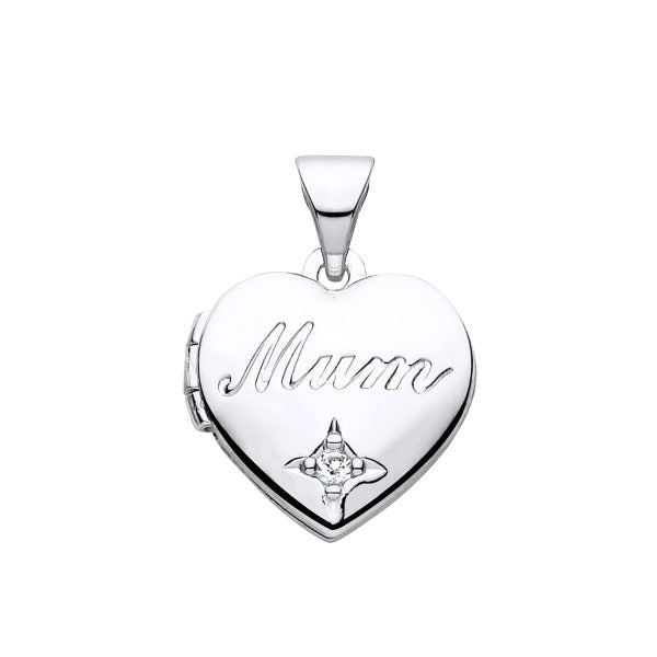 STERLING SILVER NATURAL DIAMOND MUM HEART LOCKET PENDANT