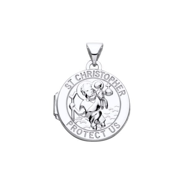 STERLING SILVER ST CHRISTOPHER ROUND LOCKET PENDANT