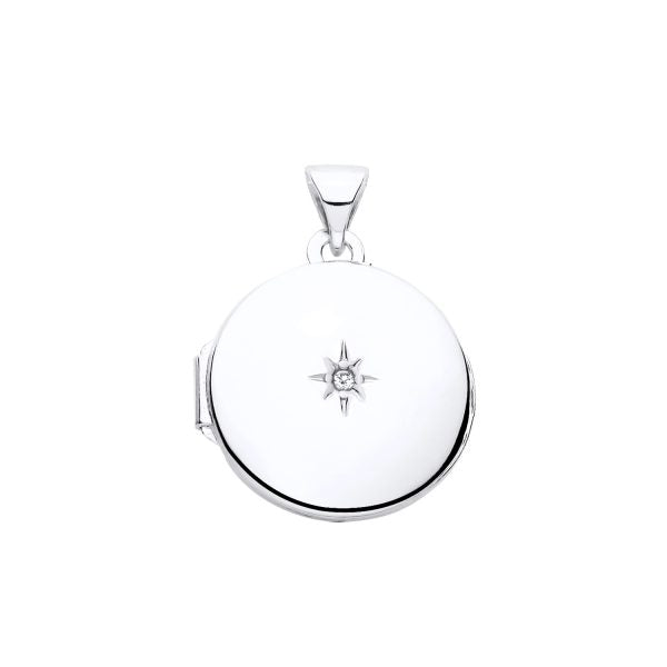 STERLING SILVER NATURAL DIAMOND ROUND LOCKET PENDANT