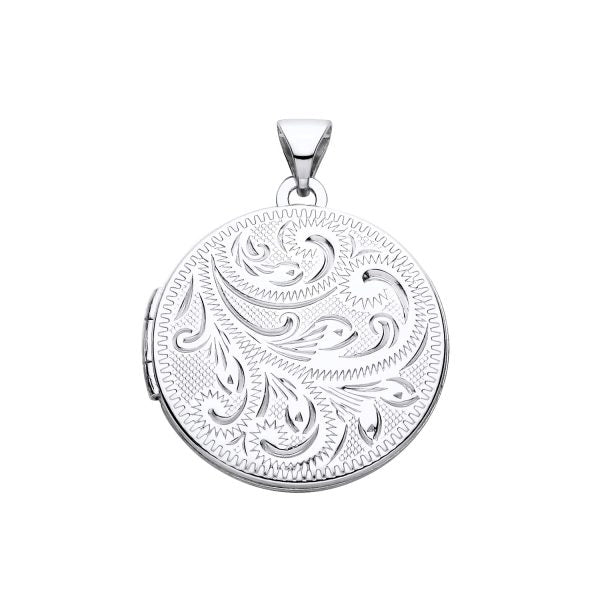 STERLING SILVER ORNATE PATTERNED ROUND LOCKET PENDANT