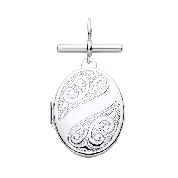 STERLING SILVER OVAL LOCKET PENDANT WITH T BAR