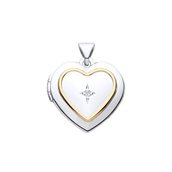 STERLING SILVER NATURAL DIAMOND HEART LOCKET PENDANT