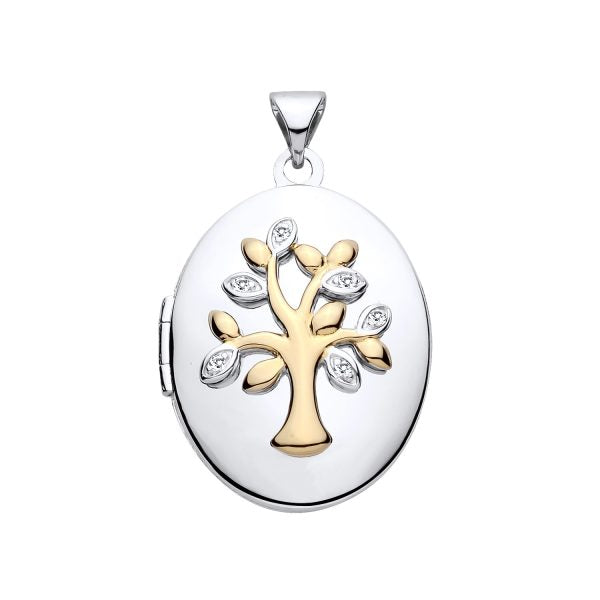 STERLING SILVER NATURAL DIAMOND TREE OF LIFE LOCKET PENDANT