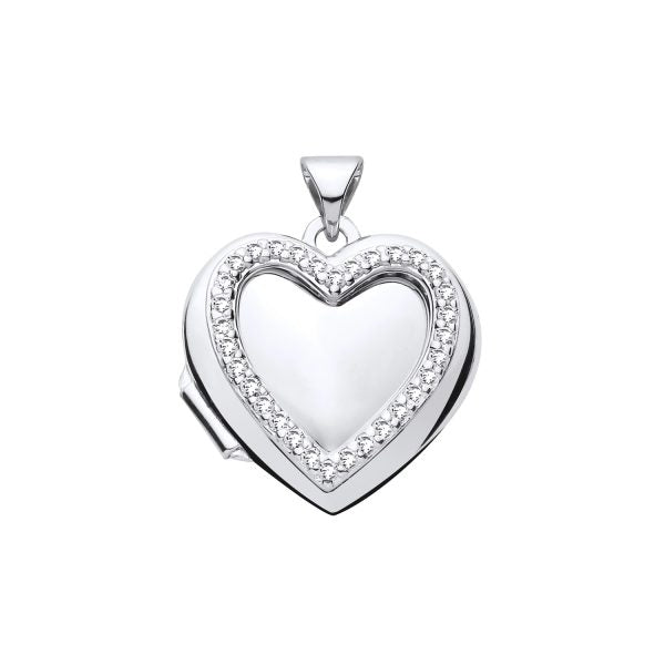 STERLING SILVER CUBIC ZIRCONIA HEART PHOTO LOCKET