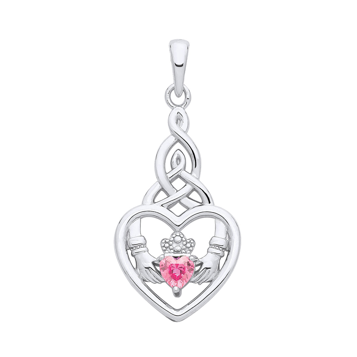 STERLING SILVER SIMULATED PINK SAPPHIRE CLADDAGH PENDANT