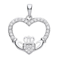 STERLING SILVER CZ CLADDAGH HEART PENDANT