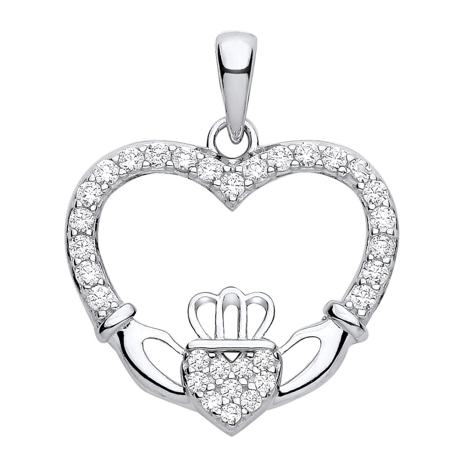 STERLING SILVER CZ CLADDAGH HEART PENDANT