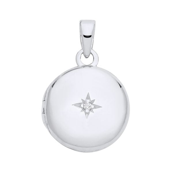 STERLING SILVER CZ ROUND LOCKET PENDANT
