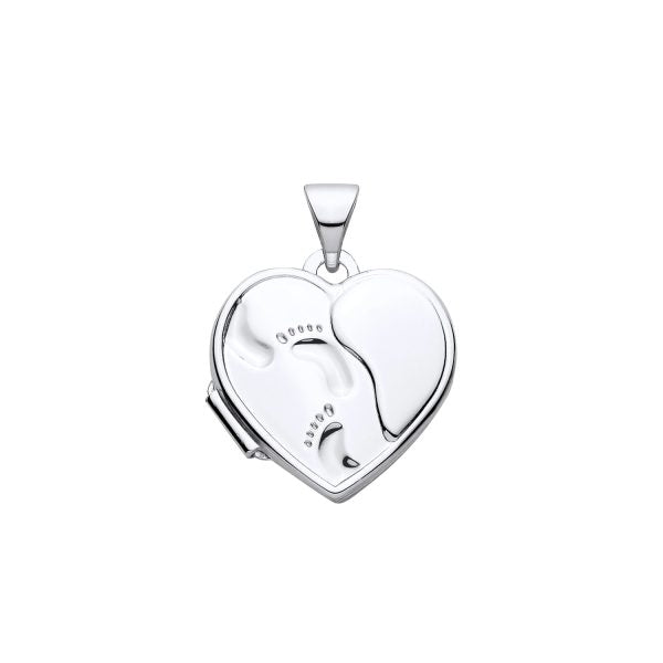 STERLING SILVER FOOTPRINTS HEART LOCKET